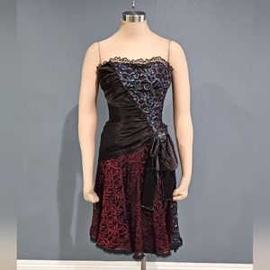 Vintage 80s TD4 by ELECTRA Strapless Fit Flare Steampunk Lace Sequin XXS/XS